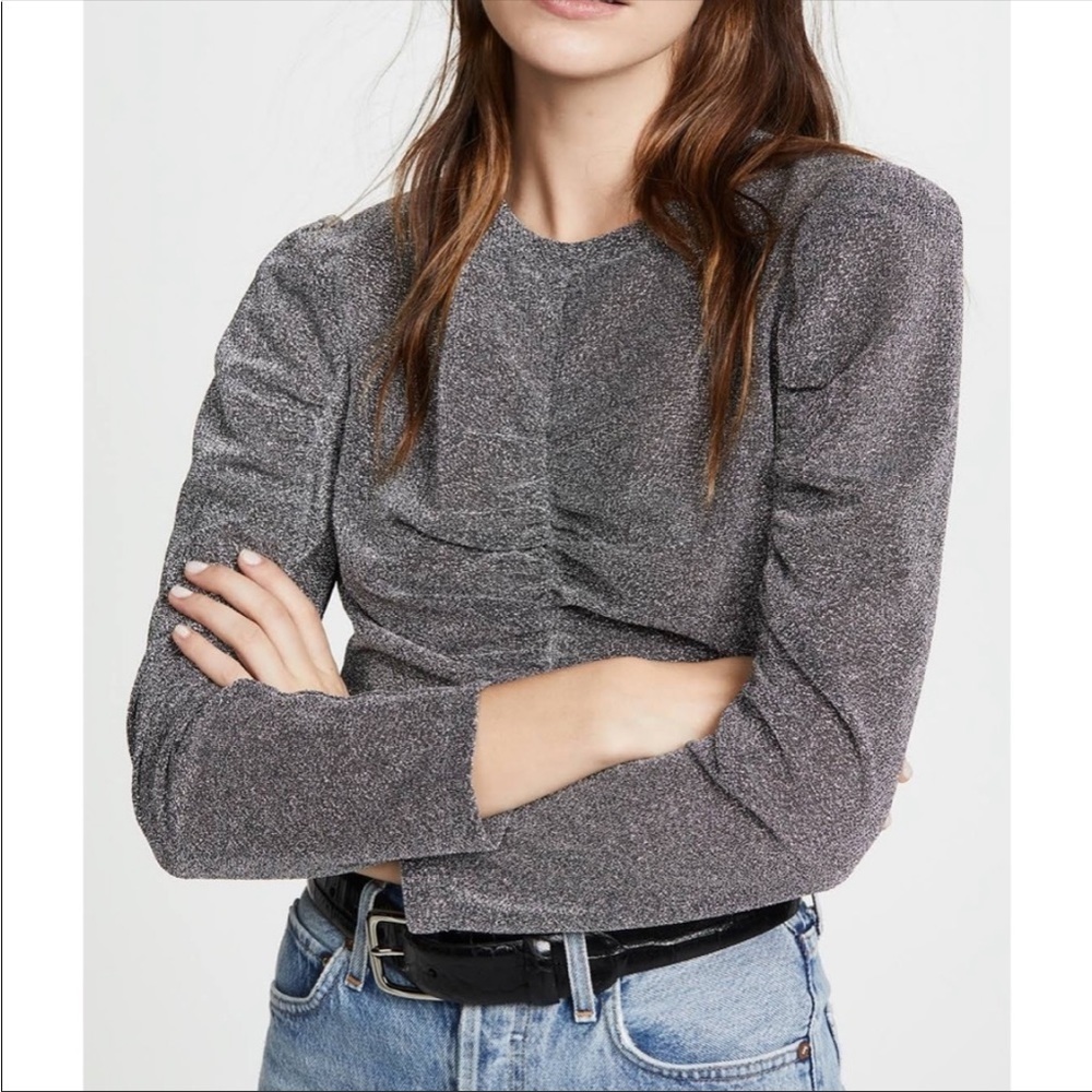 Rebecca Taylor Lurex Metallic Silver Ruched Blouse New Size Small